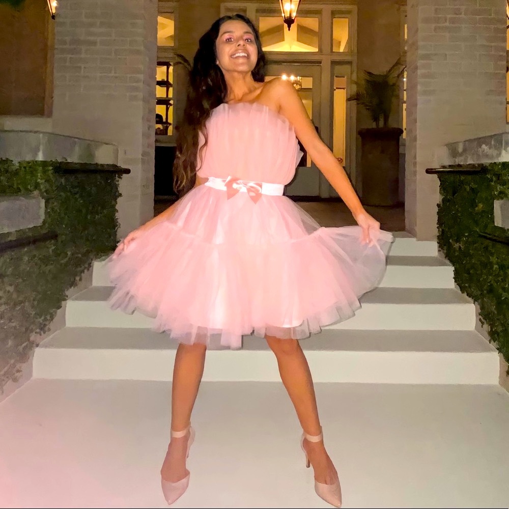 Joyfunear Bow Front Layered Tube Tulle Dress